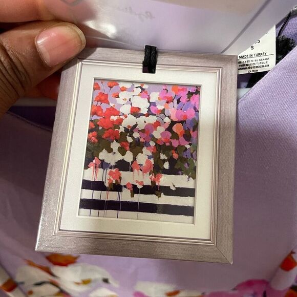 Simply Art by Dolcezza Womens Sheath Dress S Pleated Sleeve Floral Art to Wear - Picture 7 of 8